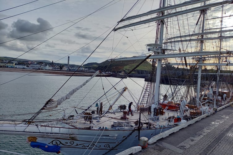 The Norwegian three-mast sailing ship Christian Radich made an appearance at Peel Breakwater on Saturday