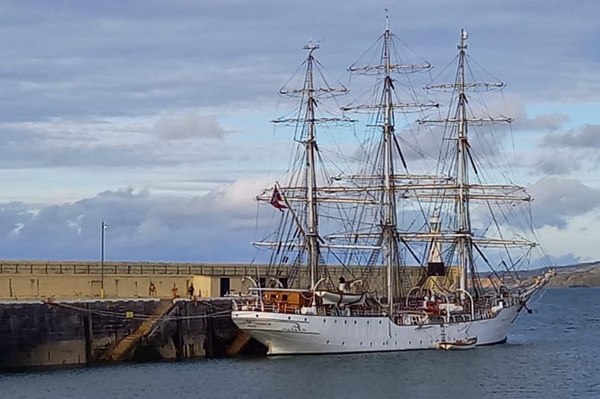 The Norwegian three-mast sailing ship Christian Radich made an appearance at Peel Breakwater on Saturday