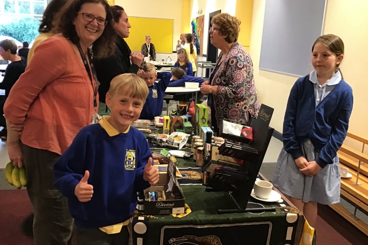 Amelia Hodgson from the School Council mans the Fairtrade stall