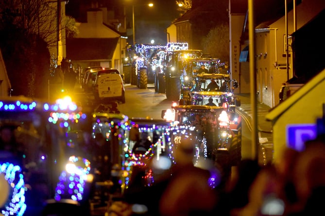 The Young Farmers Christmas tractor run passes through Kirk Michael - 