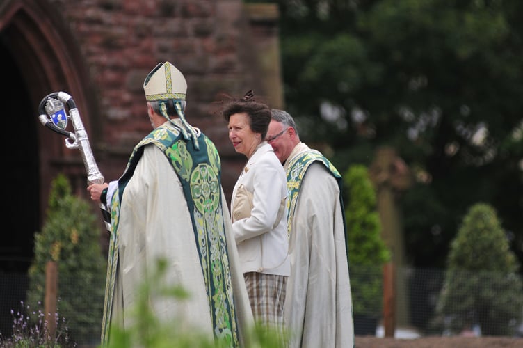 Princess Anne visiting Peel Cathedral to unveil a central Labyrinth stone in the grounds of the Cathedral back in 2015. She returns to Peel Cathedral today