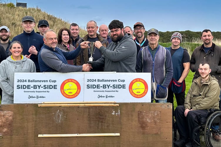 Competitors and prize winners in the Ballanevin Side by Sided championship at Isle of Man Clay Pigeon Shooting Club last weekend