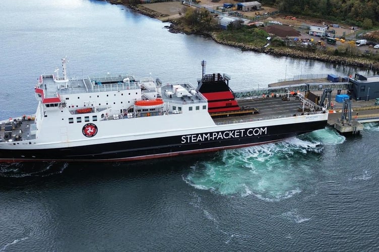 Ben-my-Chree at Brodick pier during berthing trials on Thursday