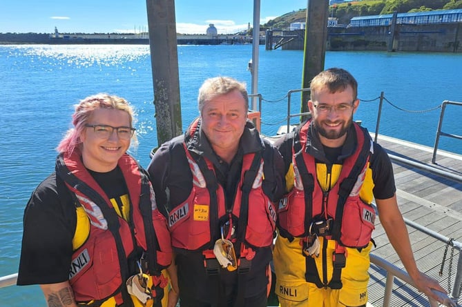 Tony Radcliffe (middle) is retiring as RNLI mechanic for Douglas Lifeboat