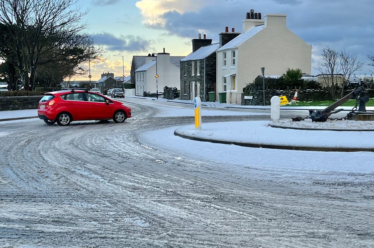 Four Roads Roundabout in Port St Mary this morning