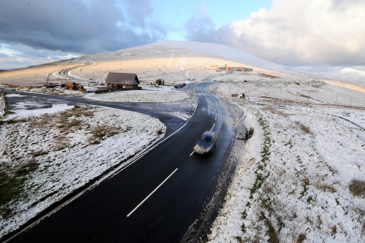 Snow on the Snaefell mountain road 