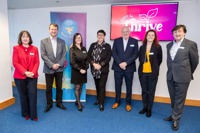 (Left to right) Manx Lottery Trust representatives Sophie Pearce, Ralph Peake, Sarah Maltby MHK, Sarah Kelly, chairman Stephen Turner and officers Ashley Roche and Trevor Butler