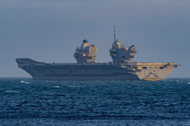 Aircraft carrier HMS Prince of Wales off Douglas on Saturday (Photo - Sean Corlett)