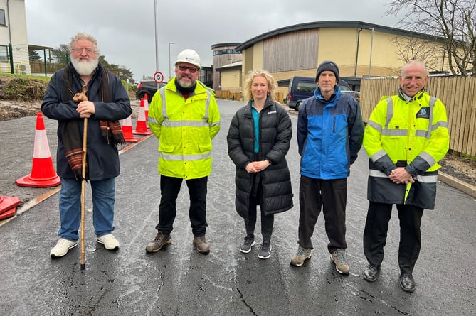 Official opening of new Roundhouse access with Braddan Commissioners chairman Andrew Jessopp (second from right), Commissioner Neal Mellon, Steve Dempsey from Cedar Developments, and Cassi McAllister, centre manager