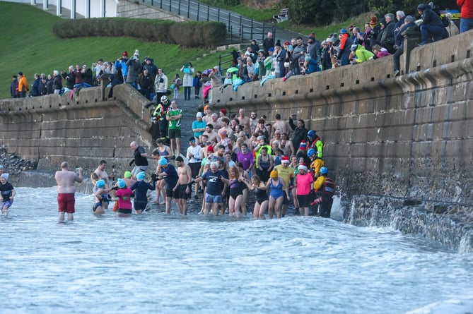 New Year's Day dip at Chapel Beach, Port St Mary 