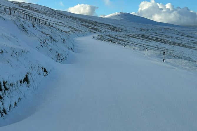 The A18 Mountain Road covered in snow