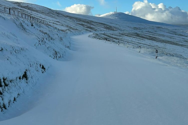 The A18 Mountain Road covered in snow