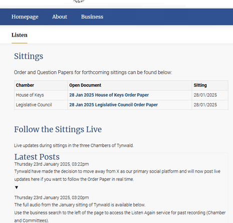 Sittings will be available only on the Tynwald website