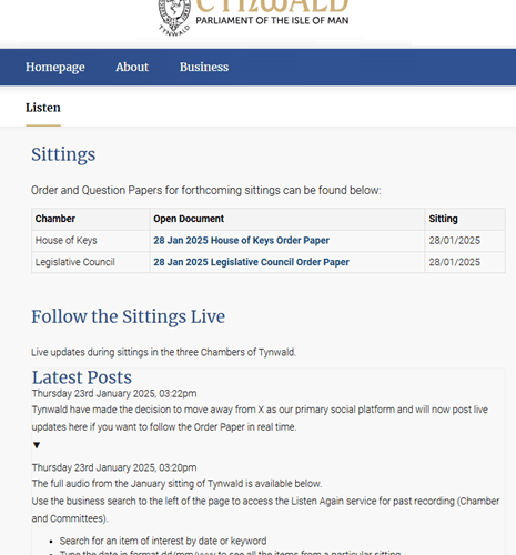 Sittings will be available only on the Tynwald website