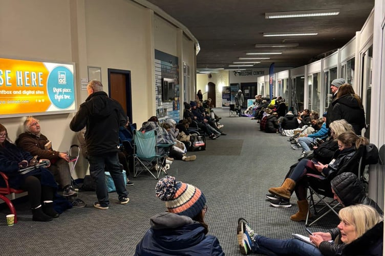 Crowds gathered at the Sea Terminal this morning queuing for tickets to the Isle of Man Young Farmers' concert 