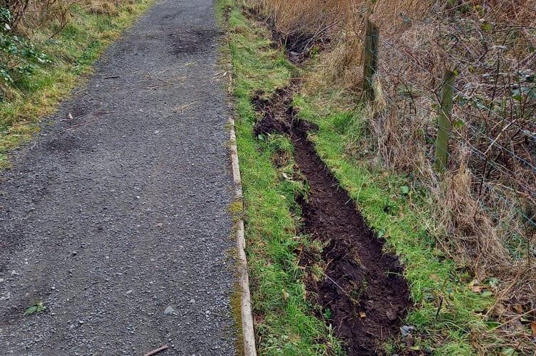 Minor damage to the verge of the Heritage Trail about a mile off Peel on Saturday