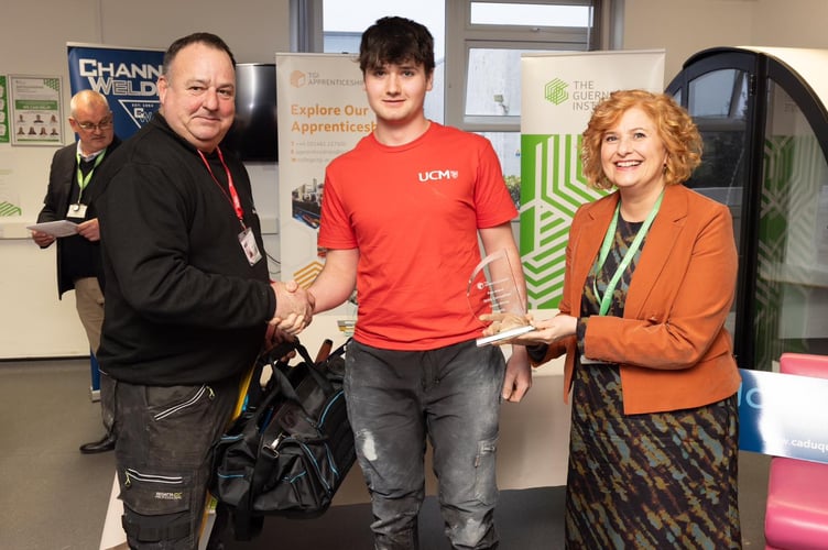 UCM Brickwork student Freddie Kermode with Dr Louise Misselke, Principal of the Guernsey College of Further Education.