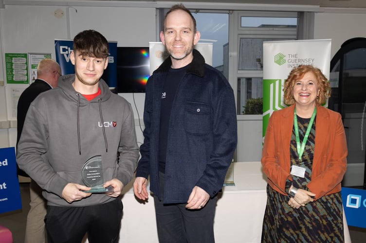 UCM Carpentry & Joinery student Adrian Chisoi with Dr Louise Misselke, Principal of the Guernsey College of Further Education