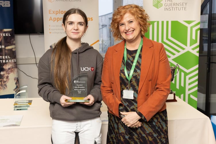 UCM Painting & Decorating student Brooke Goldsmith with Dr Louise Misselke, Principal of the Guernsey College of Further Education.