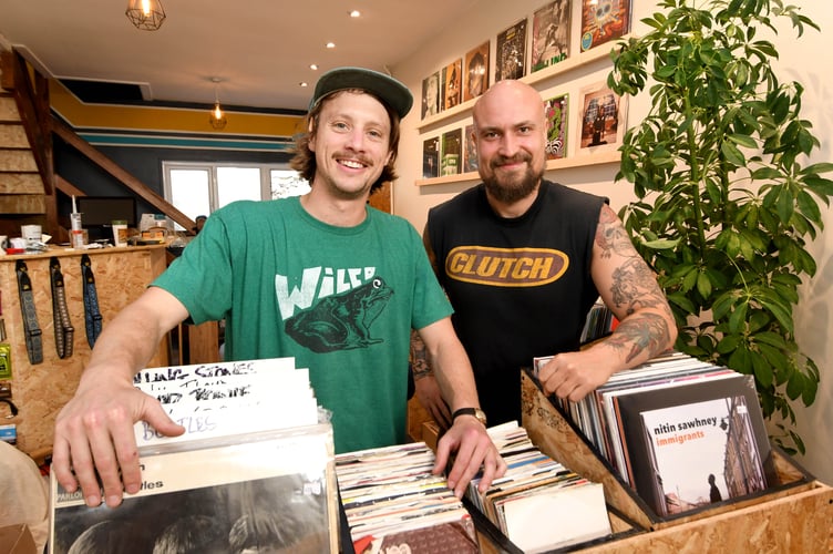 Jack Doyle and Ed Oldham at their Sound Records shop on Wellington Street in Douglas 