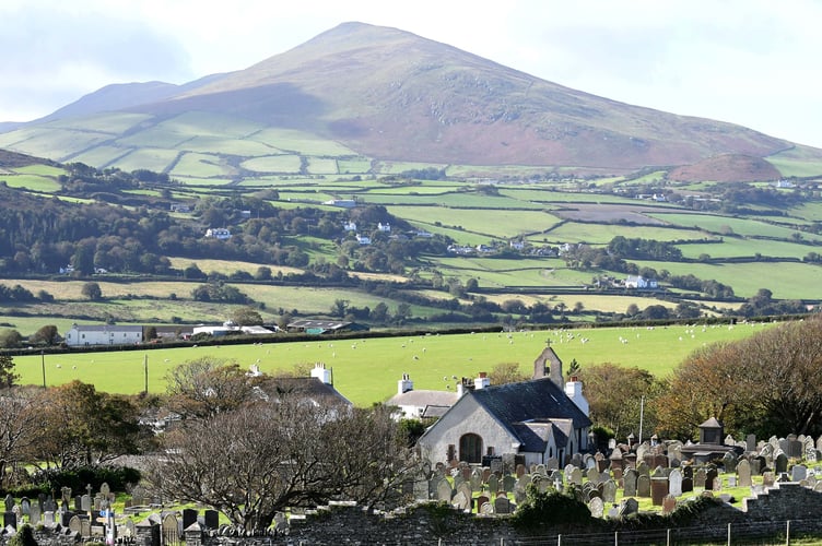 General view of Maughold, featuring Maughold church and North Barrule