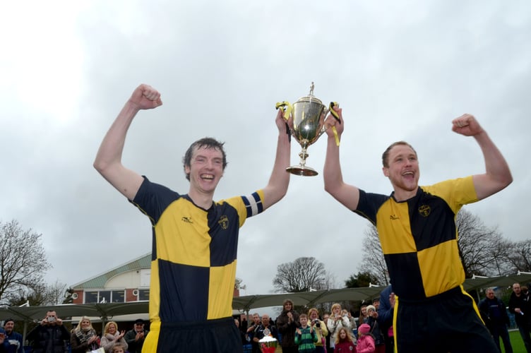 FA Cup final winners St George's hold the FA cup aloft in 2009 after a 7-3 win against Union Mills